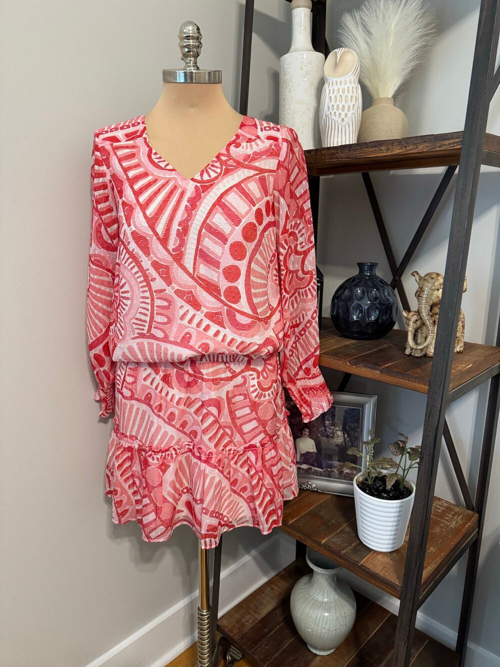 Sail to Sable Geometric Pink Coral Top/Mini Skirt Set Women’s SIZE XS Resortwear
